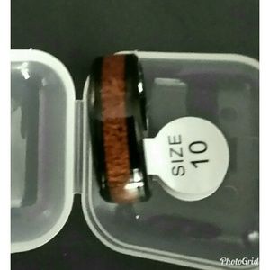 Hot Wood Black Tungsten Steel Ring sz 10